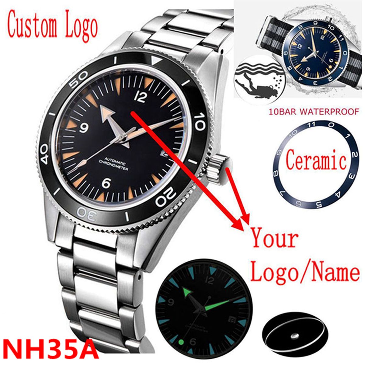 Luxury Ceramic Watch - Logo personalizzato NH35 Movimento Orologio 10